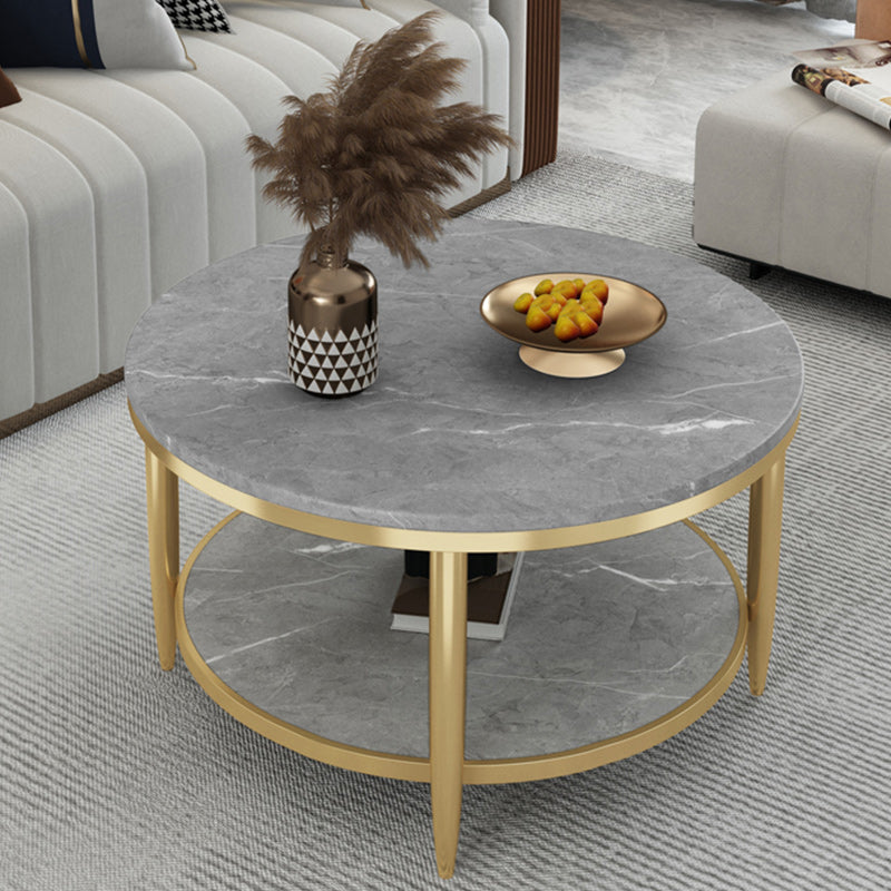 17"H Contemporary Coffee Table Round Stone Cocktail Table with Storage