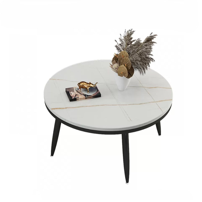 17"H Contemporary Coffee Table Round Stone Coffee Cocktail Table