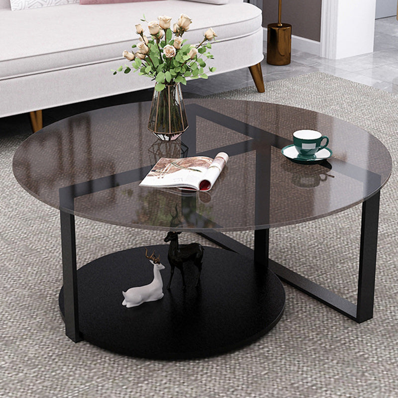 17" Wide Contemporary Coffee Table Round Glass Top Cocktail Table