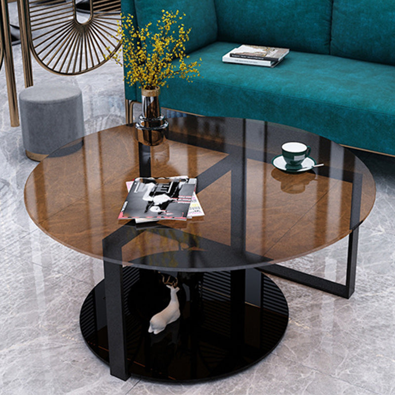 17" Wide Contemporary Coffee Table Round Glass Top Cocktail Table
