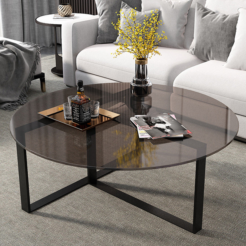 17" Wide Contemporary Coffee Table Round Glass Top Cocktail Table