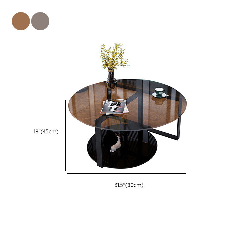 17" Wide Contemporary Coffee Table Round Glass Top Cocktail Table