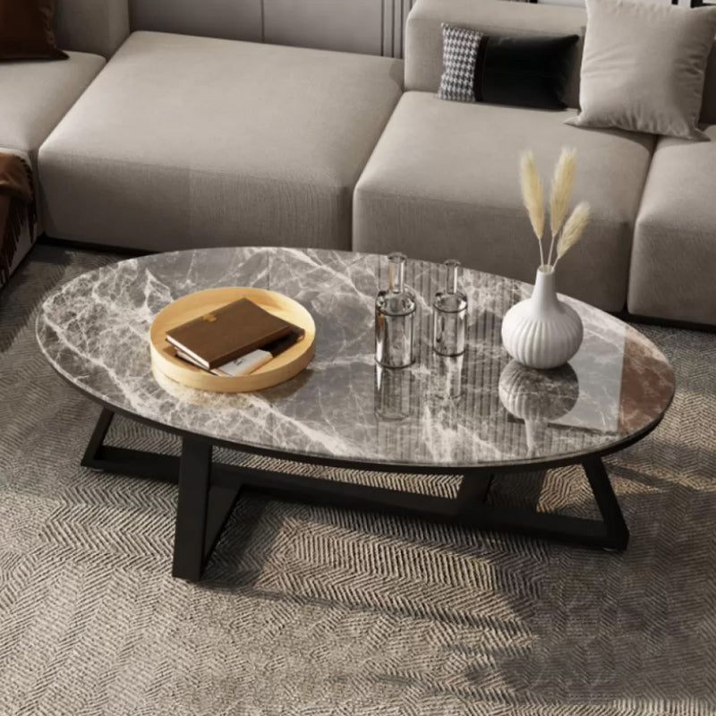 Contemporary Coffee Table Oval Single Stone Coffee Cocktail Table