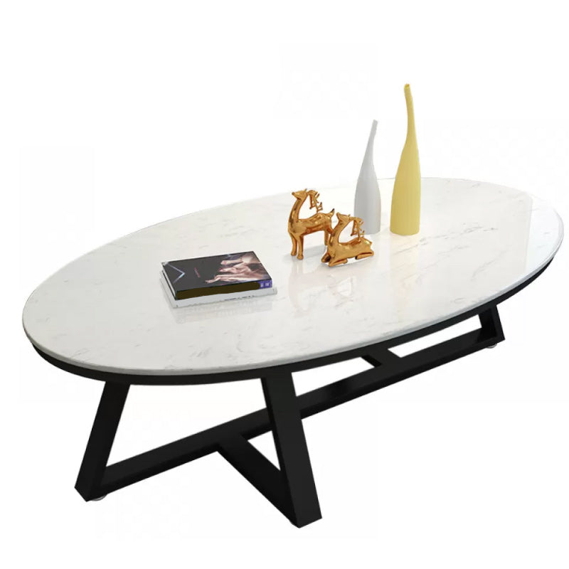 Contemporary Coffee Table Oval Single Stone Coffee Cocktail Table