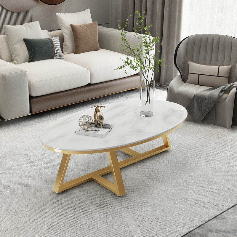 Contemporary Coffee Table Oval Single Stone Coffee Cocktail Table