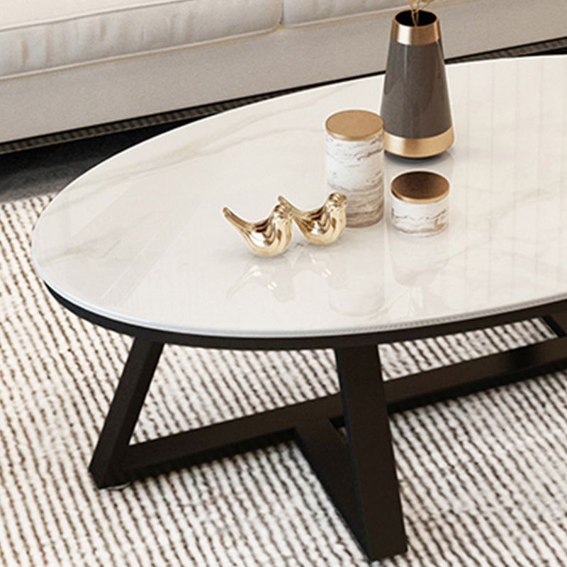 Contemporary Coffee Table Oval Single Stone Coffee Cocktail Table