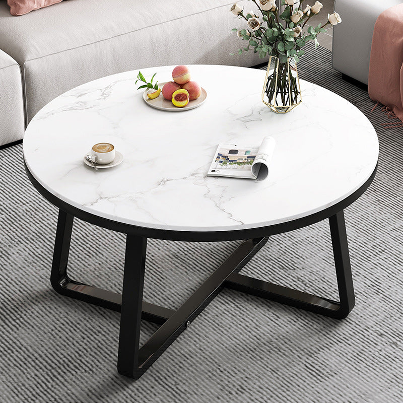 Stone Geometric Contemporary Coffee Table Cross Legs Coffee Table