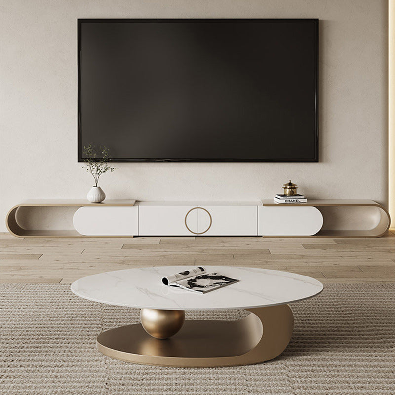 Stone Oval Contemporary Coffee Table Single Pedestal Coffee Table