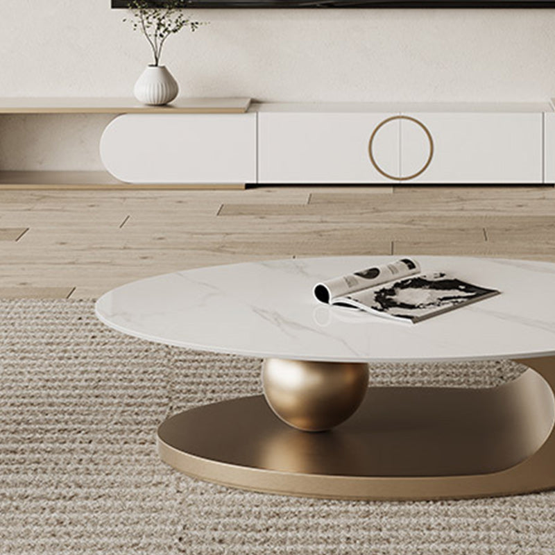 Stone Oval Contemporary Coffee Table Single Pedestal Coffee Table