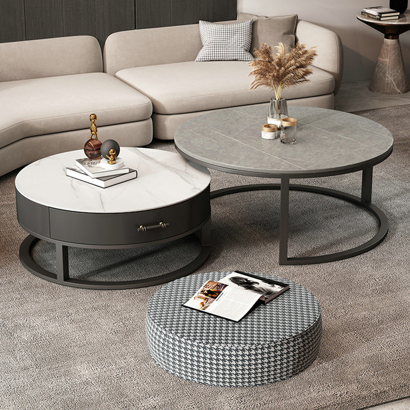 Stone Round Contemporary Cocktail Table Frame Nesting Coffee Table Set