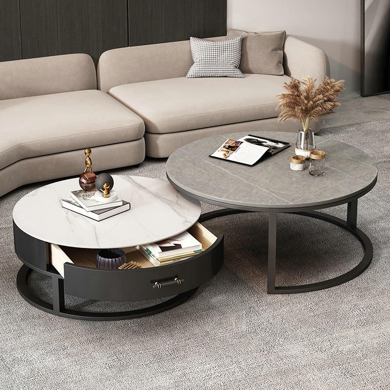 Stone Round Contemporary Cocktail Table Frame Nesting Coffee Table Set
