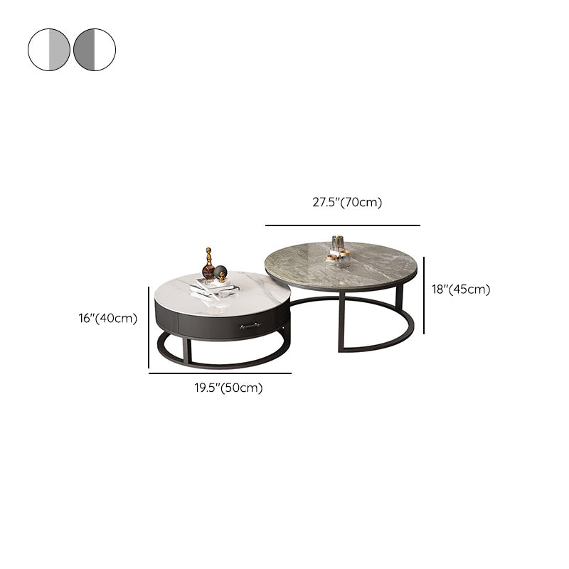 Stone Round Contemporary Cocktail Table Frame Nesting Coffee Table Set