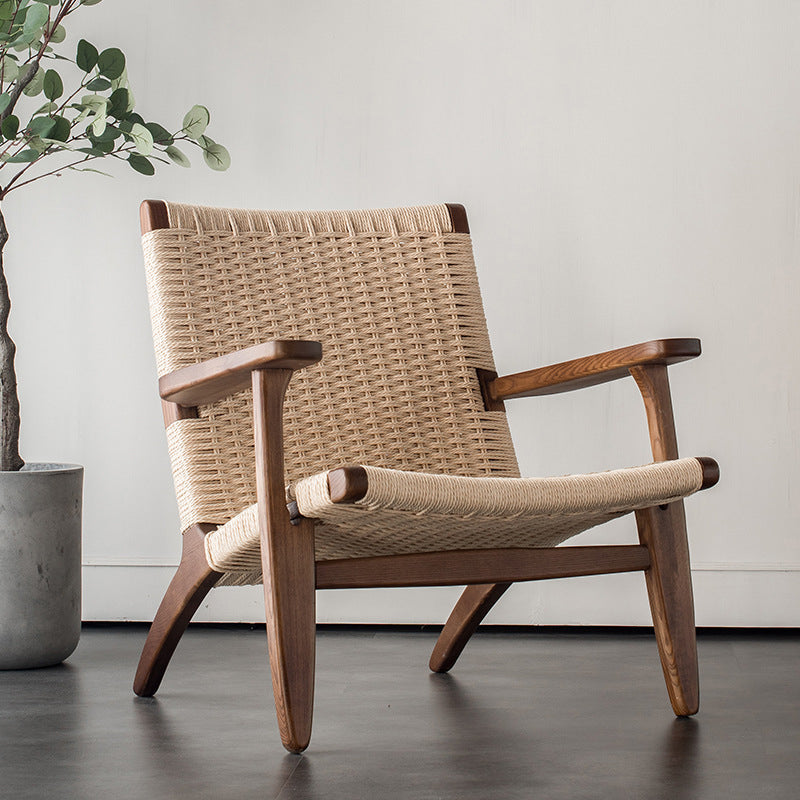 Mid-century Modern Accent Armchair Fixed Back Wood Armchair for Living Room