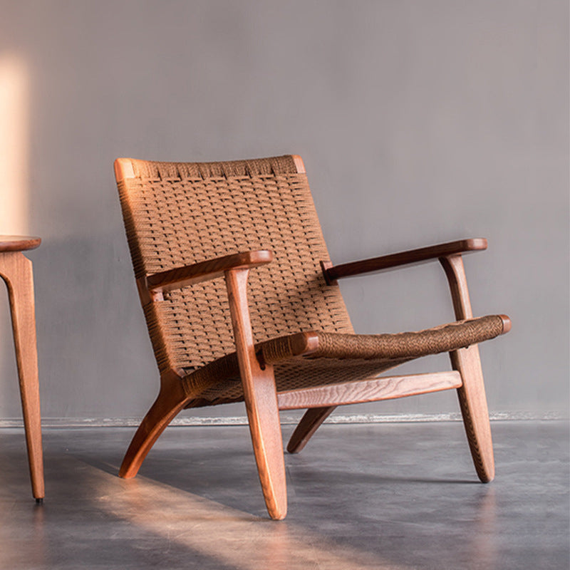 Mid-century Modern Accent Armchair Fixed Back Wood Armchair for Living Room