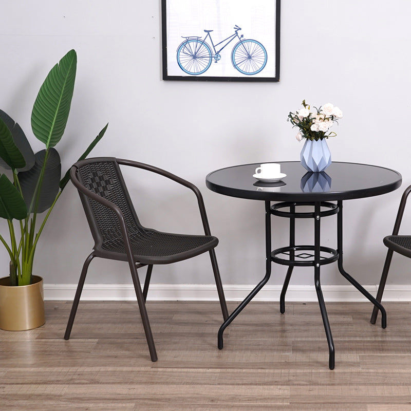 Water Resistant Bistro Table Industrial Glass Top Rust Resistant Table