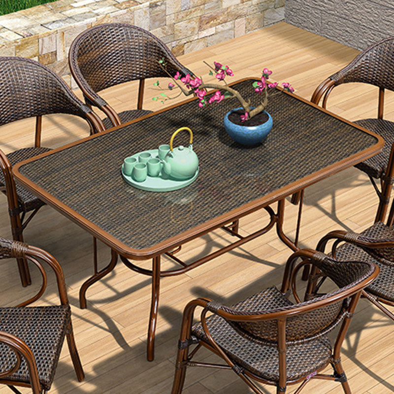 Metal and Glass Patio Table Industrial Style Home Balcony Outdoor Bistro Table