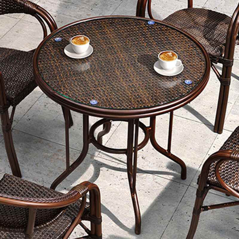 Metal and Glass Patio Table Industrial Style Home Balcony Outdoor Bistro Table