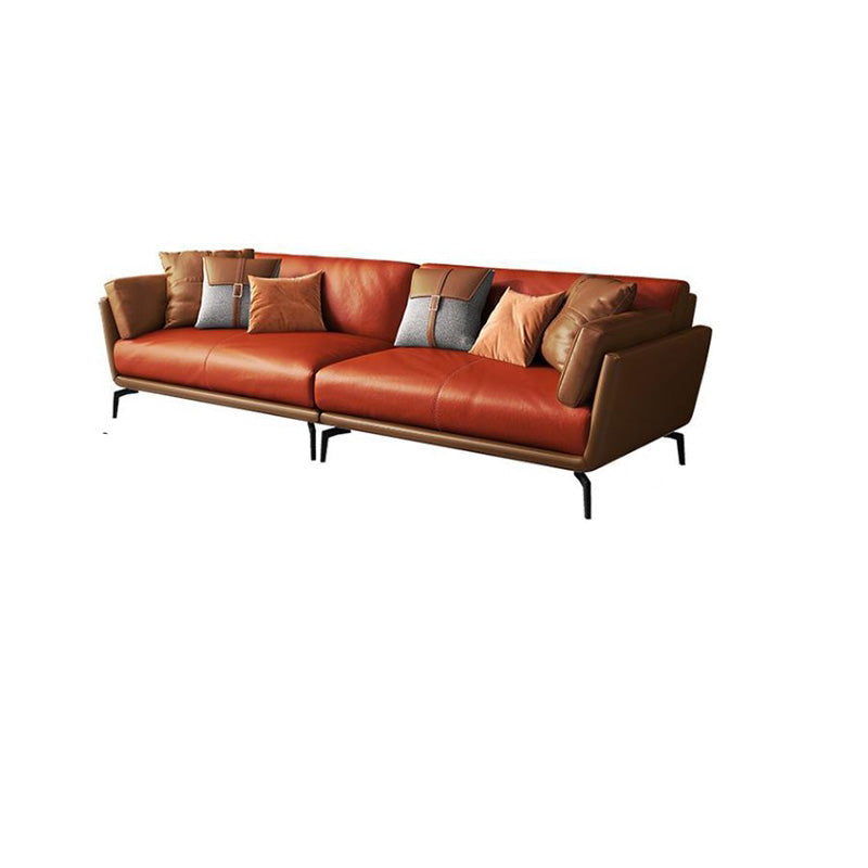 Contemporary Pillow Top Arm Seating Cushions with Pillows Sofa in Orange