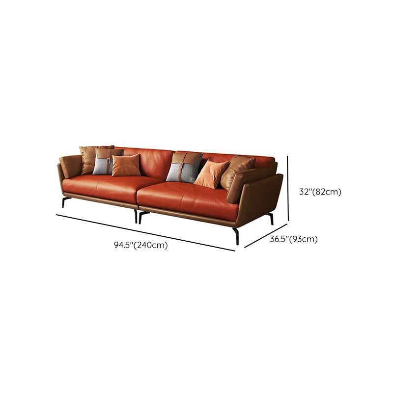 Contemporary Pillow Top Arm Seating Cushions with Pillows Sofa in Orange