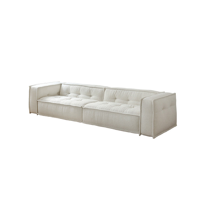 Fabric Scandinavian Sofa Tuxedo Arm Tufted Back Sofa in White