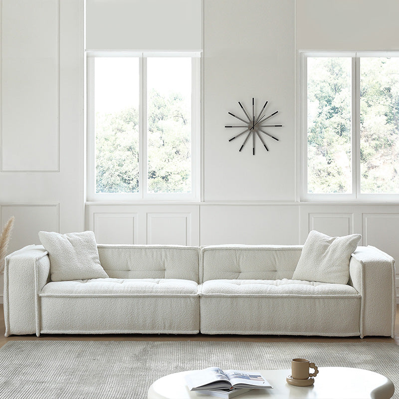 Fabric Scandinavian Sofa Tuxedo Arm Tufted Back Sofa in White