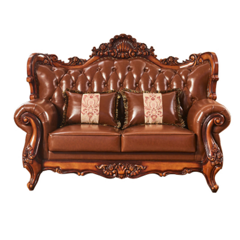 Classic Tufted Split-Back Seating Flared Arm Sofa with Pillows in Brown