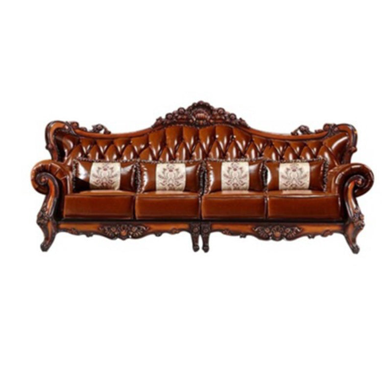 Classic Tufted Split-Back Seating Flared Arm Sofa with Pillows in Brown