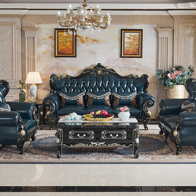 Traditional Leather Sofa Tufted Split-Back Seating Flared Arm