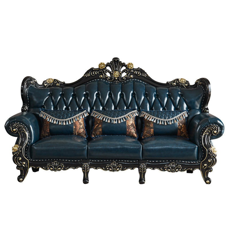 Traditional Leather Sofa Tufted Split-Back Seating Flared Arm