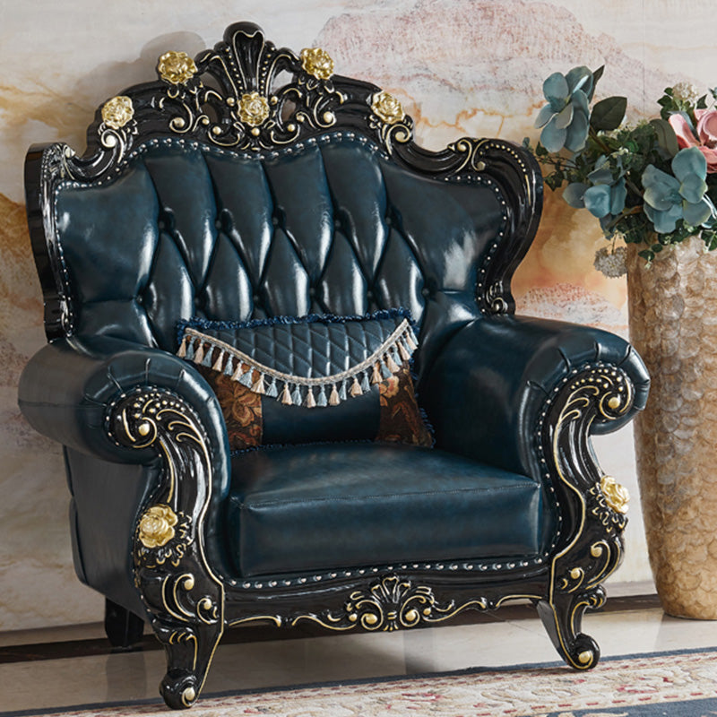 Traditional Leather Sofa Tufted Split-Back Seating Flared Arm