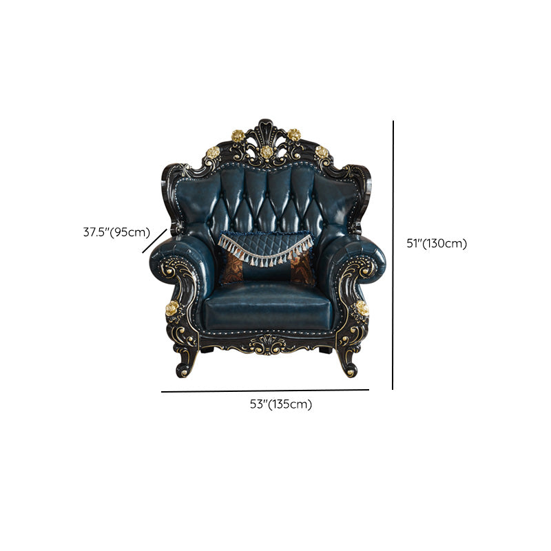 Traditional Leather Sofa Tufted Split-Back Seating Flared Arm