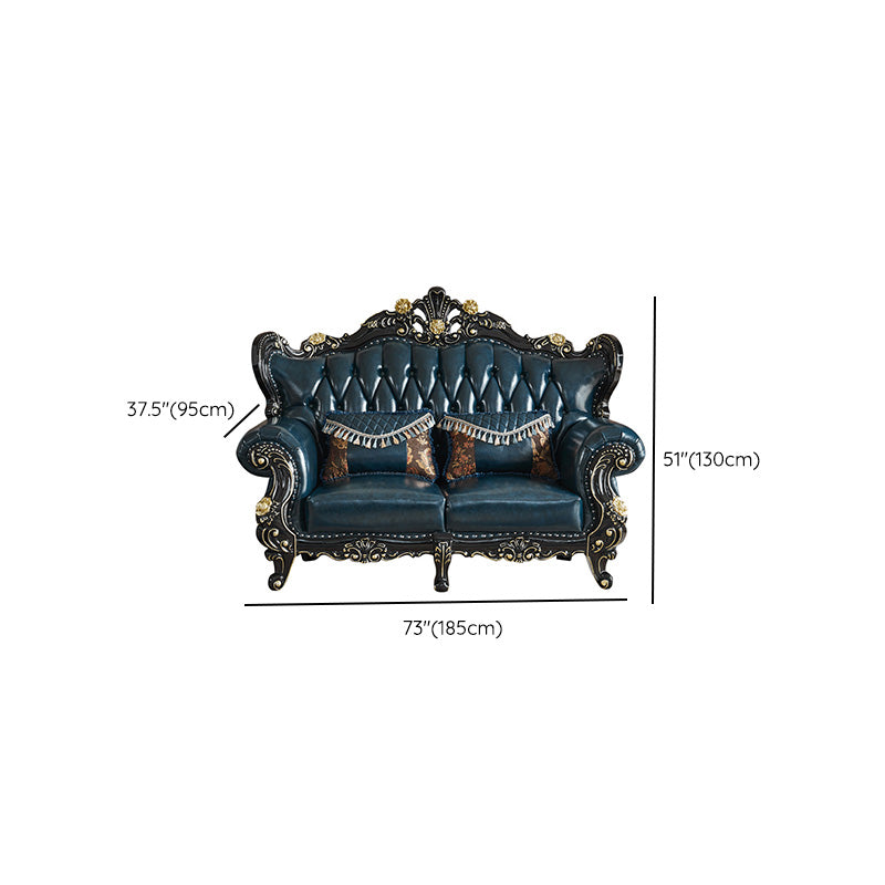 Traditional Leather Sofa Tufted Split-Back Seating Flared Arm