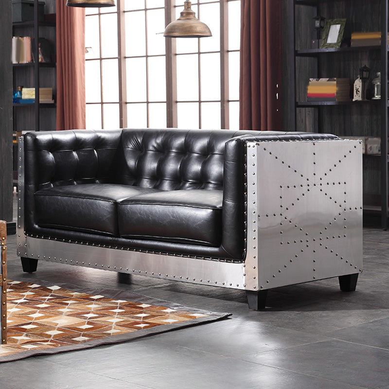 Industrial Biscuit Back Seating Tuxedo Arm Sofa in Black for Apartment