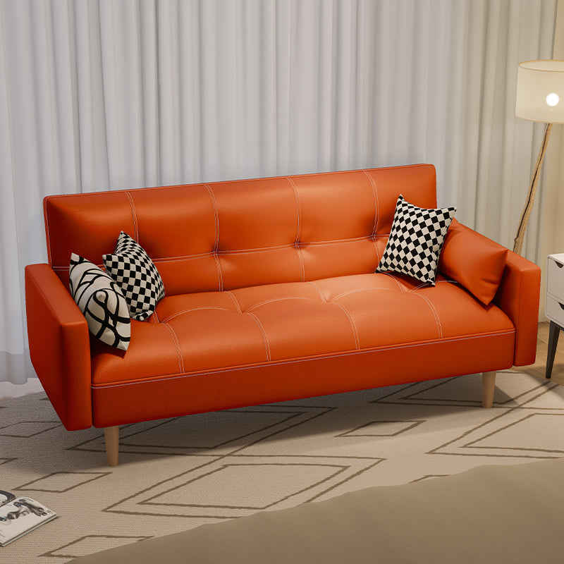 Tufted Split-Back Seating Leather Square Arm Sofa with Pillows