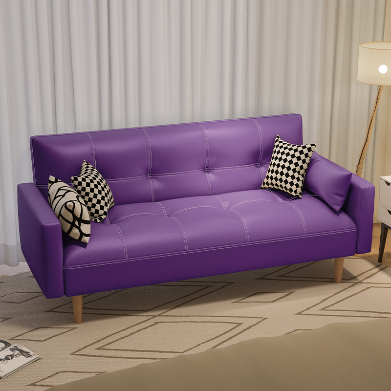 Tufted Split-Back Seating Leather Square Arm Sofa with Pillows