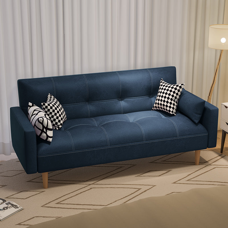 Tufted Split-Back Seating Leather Square Arm Sofa with Pillows