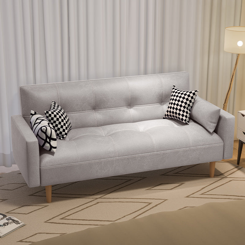 Tufted Split-Back Seating Leather Square Arm Sofa with Pillows