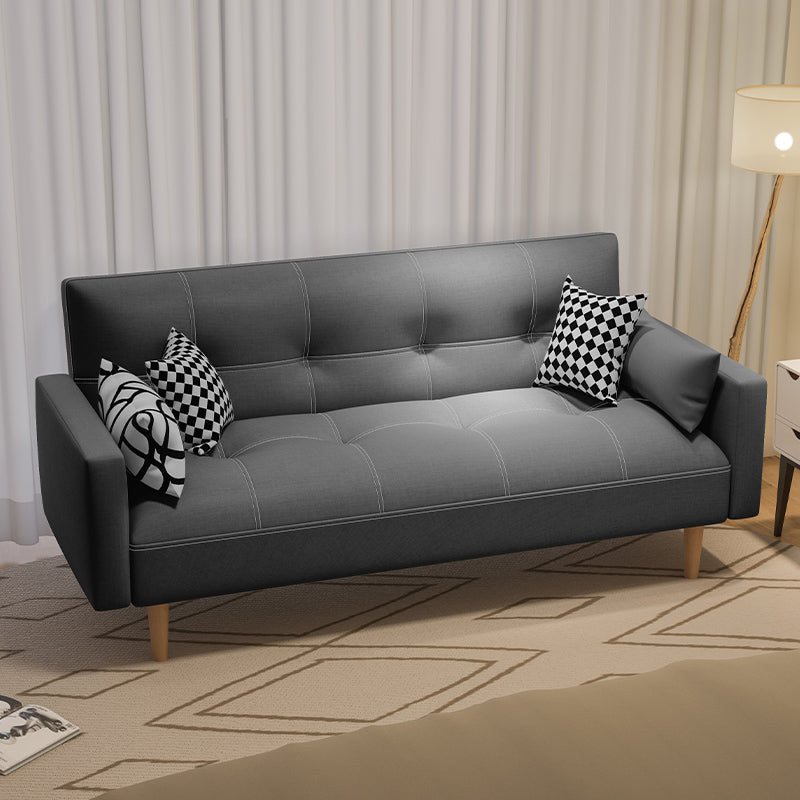 Tufted Split-Back Seating Leather Square Arm Sofa with Pillows