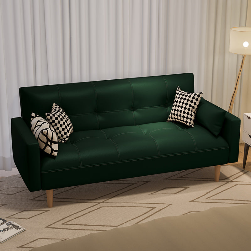 Tufted Split-Back Seating Leather Square Arm Sofa with Pillows