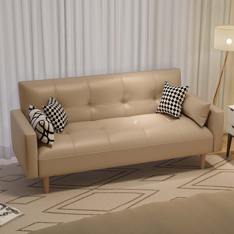 Tufted Split-Back Seating Leather Square Arm Sofa with Pillows