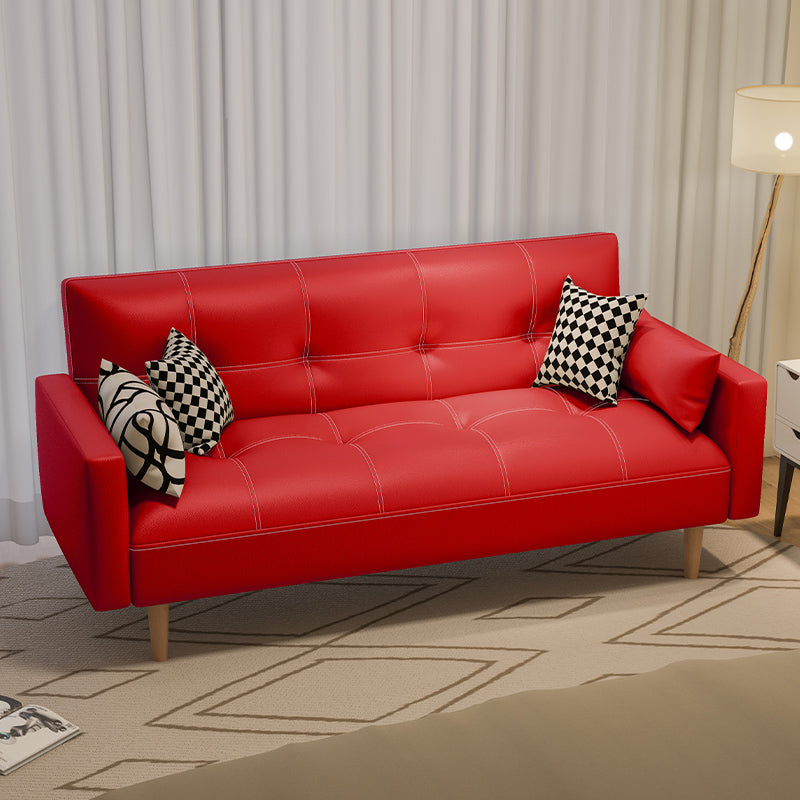 Tufted Split-Back Seating Leather Square Arm Sofa with Pillows