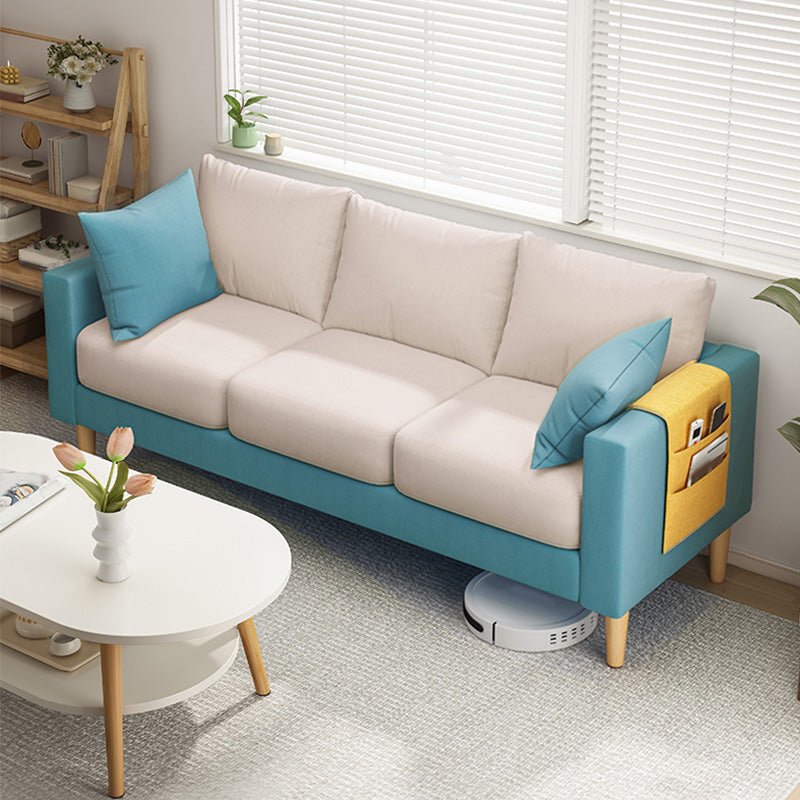 Modern Square Arm Sofa Wooden Standard Sofa for Living Room with Cushions Back