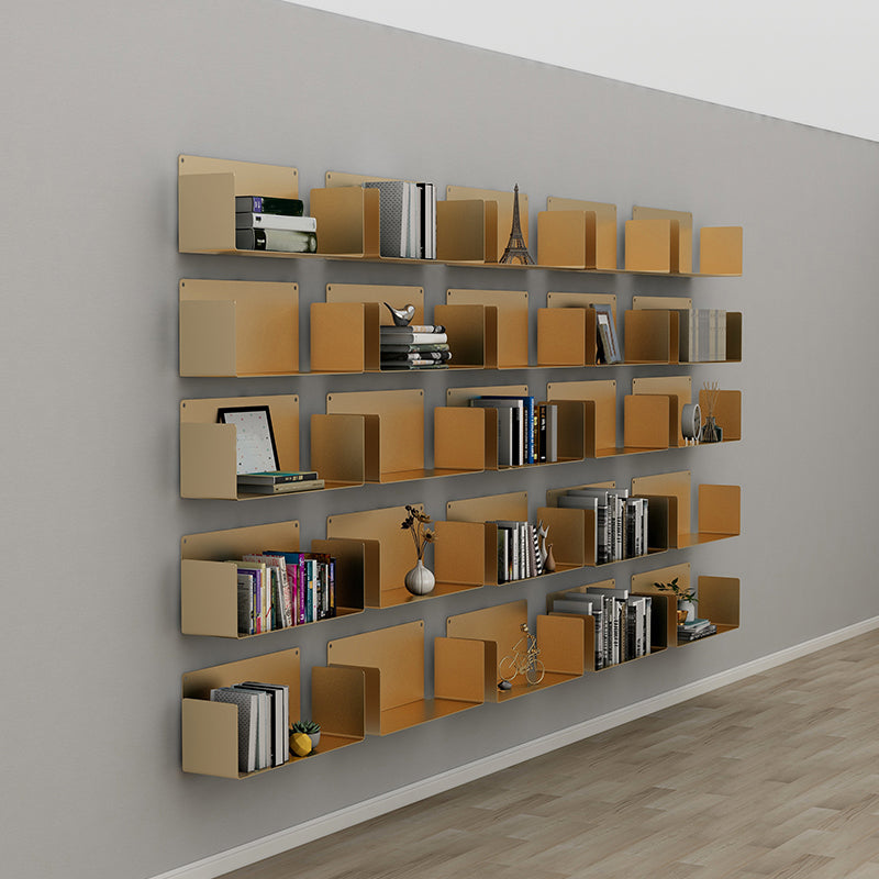 Contemporary Metal Bookshelf Floating Closed Back Bookcase with Shelves