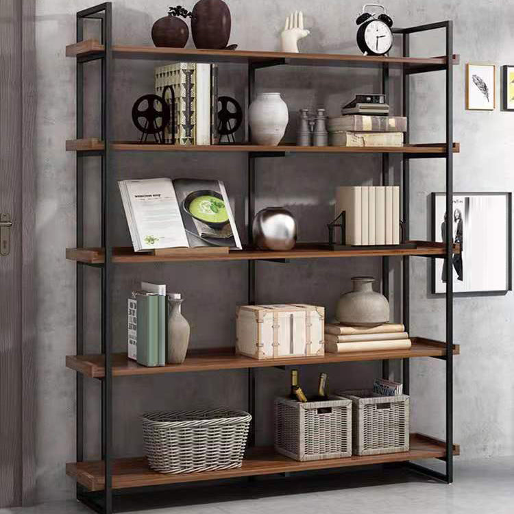 Industrial Antique Finish Bookcase Metal Etagere Bookshelf with Rectangular Shelves