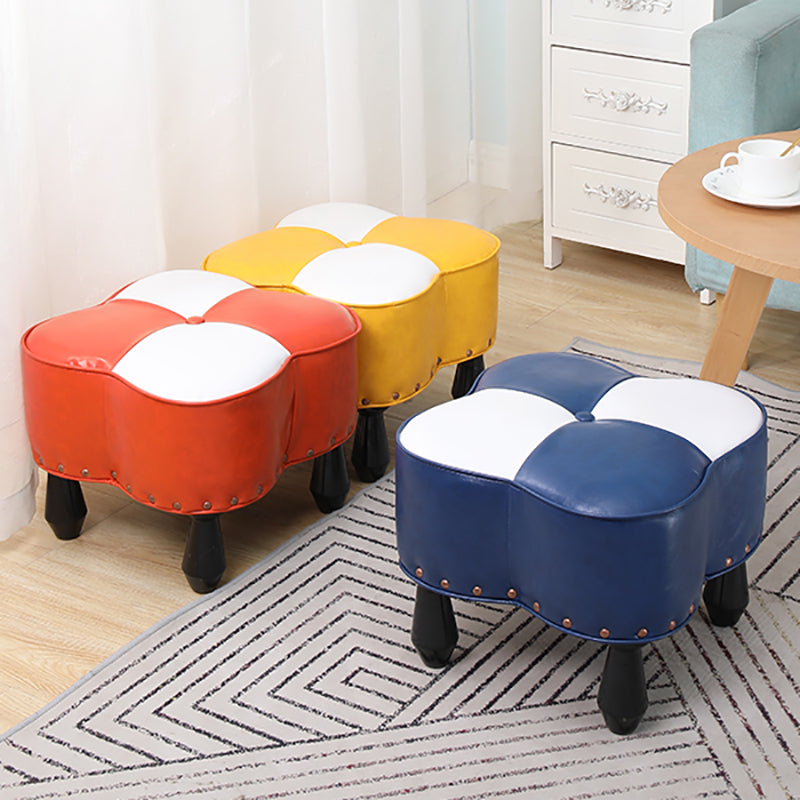 Leather Ottoman Clover Shape Color Panel Tufted Water Resistant Nailhead Trim Ottoman