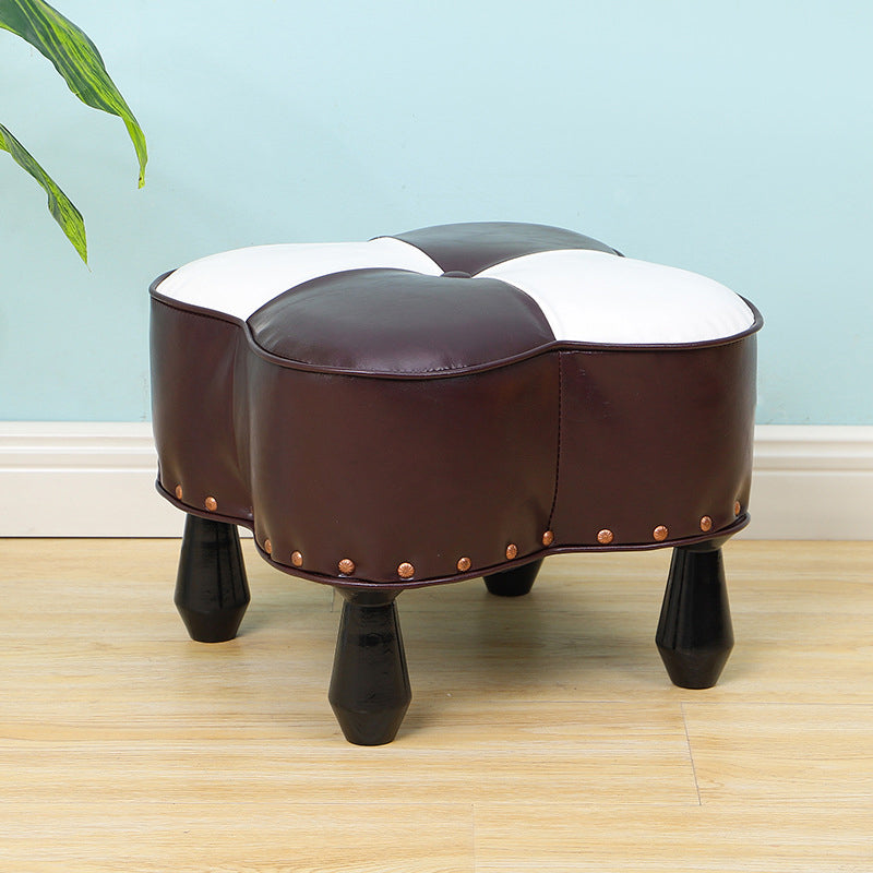 Leather Ottoman Clover Shape Color Panel Tufted Water Resistant Nailhead Trim Ottoman