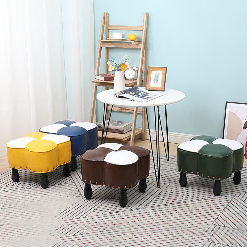 Leather Ottoman Clover Shape Color Panel Tufted Water Resistant Nailhead Trim Ottoman