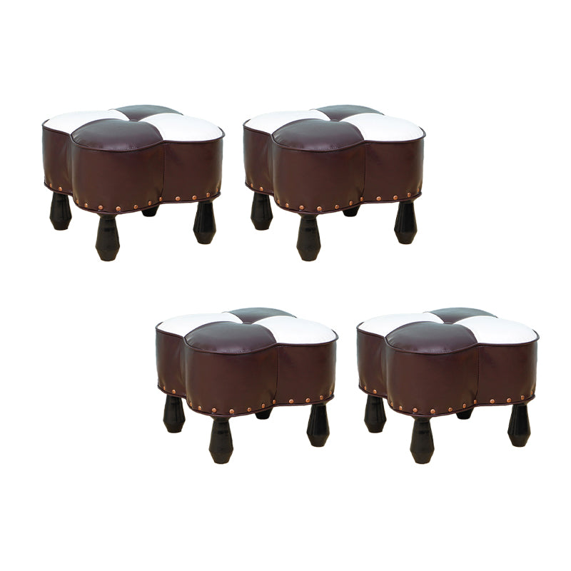Leather Ottoman Clover Shape Color Panel Tufted Water Resistant Nailhead Trim Ottoman