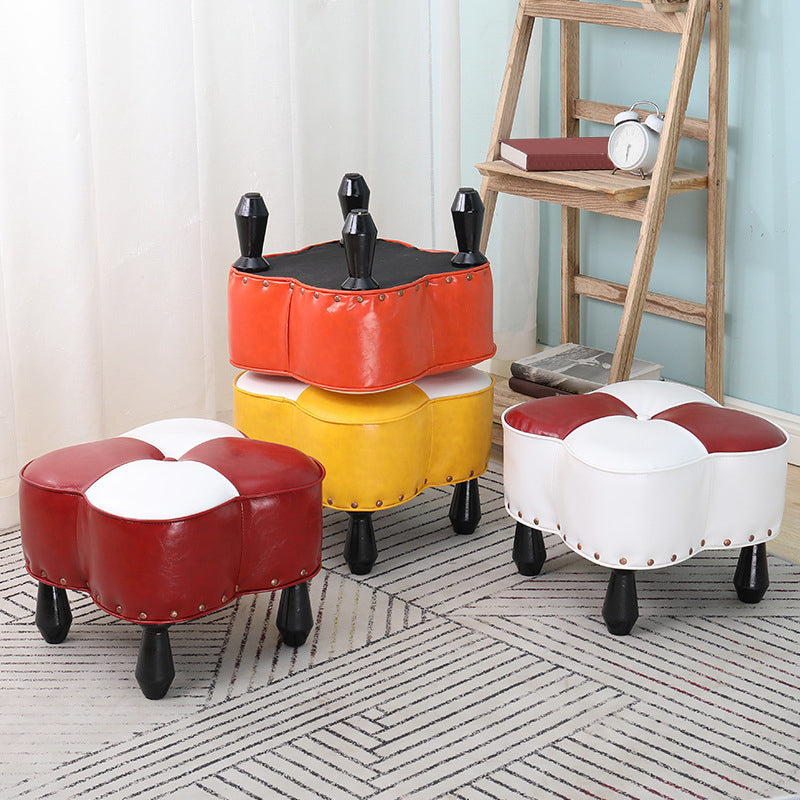 Leather Ottoman Clover Shape Color Panel Tufted Water Resistant Nailhead Trim Ottoman