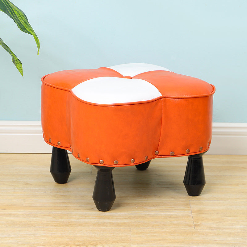 Leather Ottoman Clover Shape Color Panel Tufted Water Resistant Nailhead Trim Ottoman